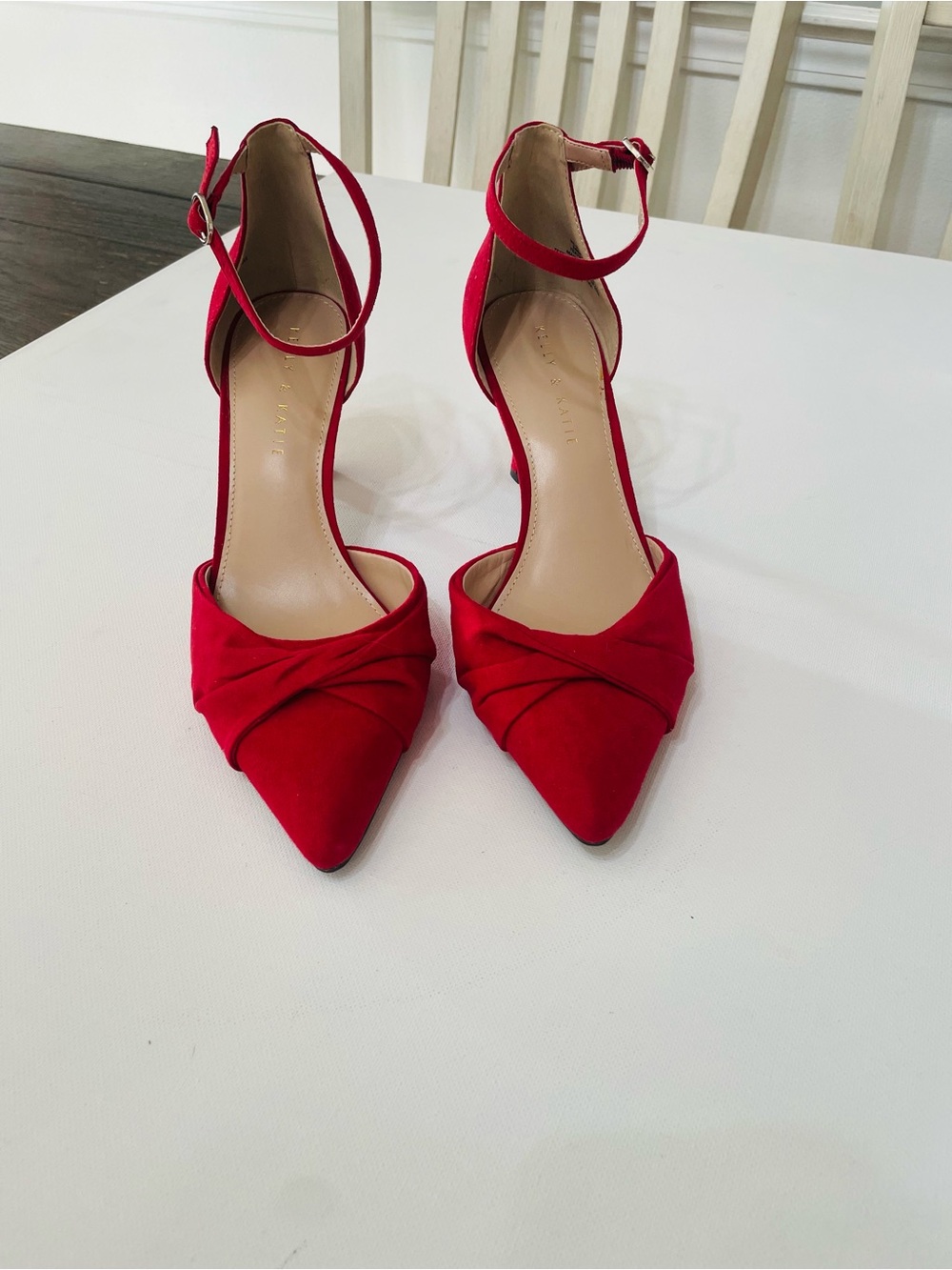 Red Heels Ankle Strap Pointed Toe Stilettos Kelly & Katie Size 10 - Picture 2 of 5